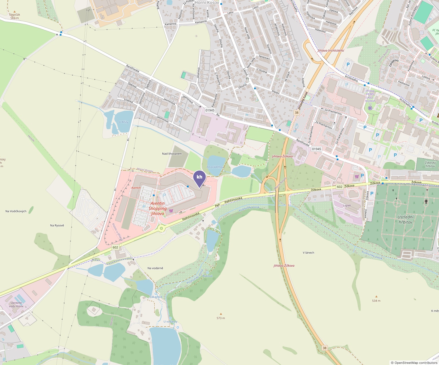 Mapa: showroom Kutchenhaus v Aventin Shopping Jihlava, Pelhřimovská 70